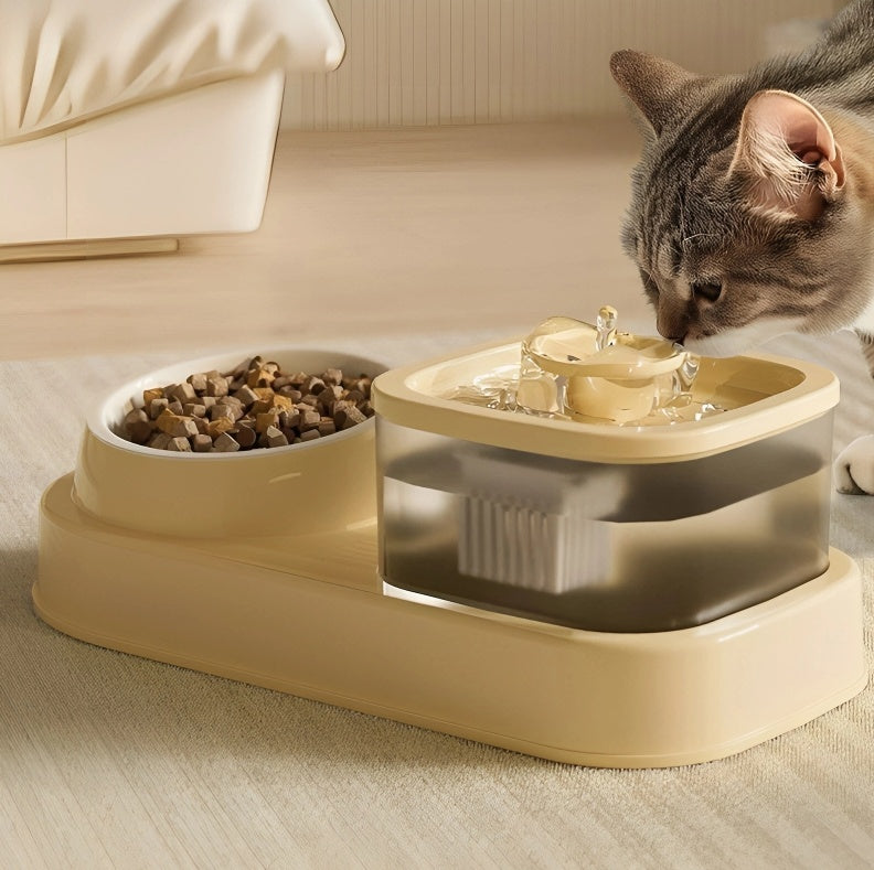 Pet Water Dispenser And Feeding Bowl 2-in-1, Dry And Wet Separation Automatic Water Dispenser.