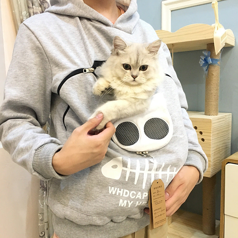 Wearable Pet Carrier, Hoodie With Cat Pet Pocket Design