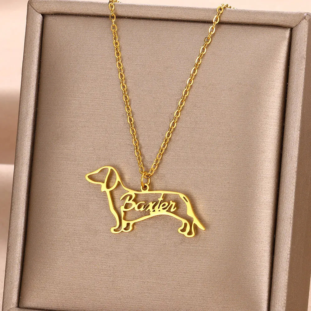 Custom Engraving Dog Name, Dog Shaped, Stainless Steel Necklaces For Women.