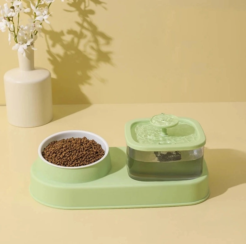 Pet Water Dispenser And Feeding Bowl 2-in-1, Dry And Wet Separation Automatic Water Dispenser.