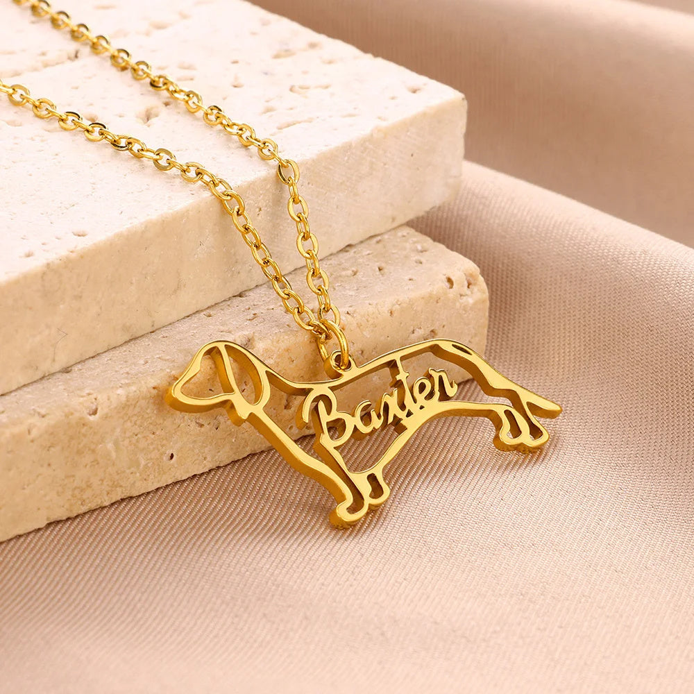 Custom Engraving Dog Name, Dog Shaped, Stainless Steel Necklaces For Women.