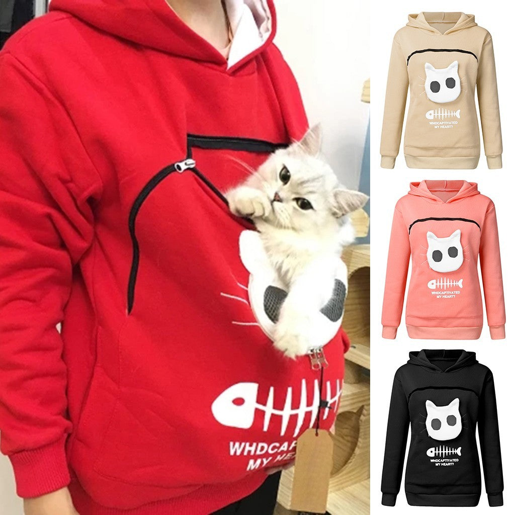 Wearable Pet Carrier, Hoodie With Cat Pet Pocket Design