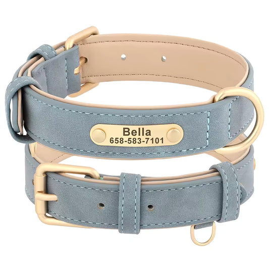 Personalized Dog Collar. Customized PU Leather Dog Collars with Free Engraved Nameplate.